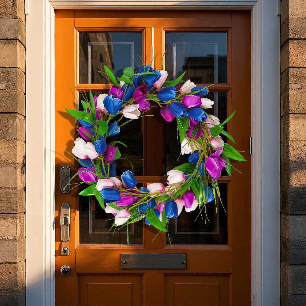 Easter Tulip Garland 6.5ft Artificial Spring Garland Easter Decorations Garland with Tulip Flower Green Leaves Hanging