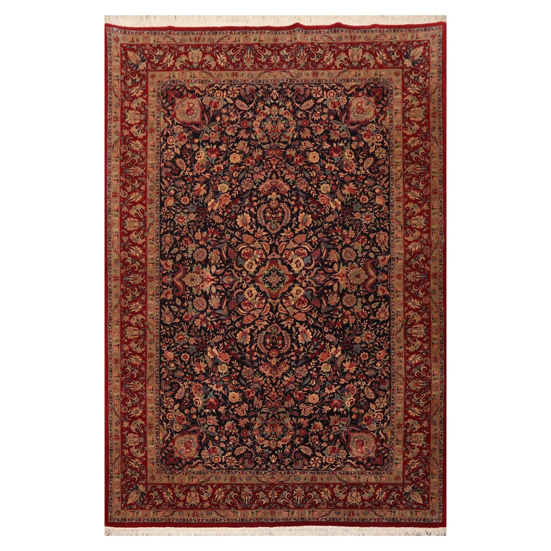5'11" x 9' Hand Knotted Wool 300 KPSI Sarouk Oriental Area Rug Midnight Blue