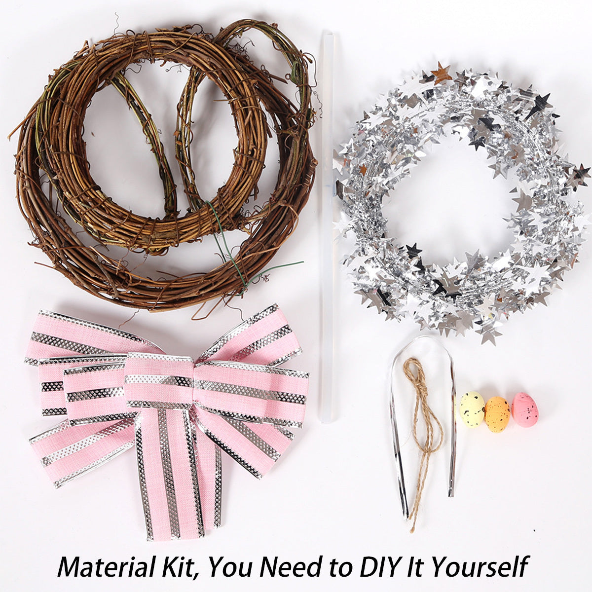 Easter Bunny Wreath, Rabbit Garland Material Kit for DIY Door Wreath Easter Rabbit Wreath Bunny Artificial Floral