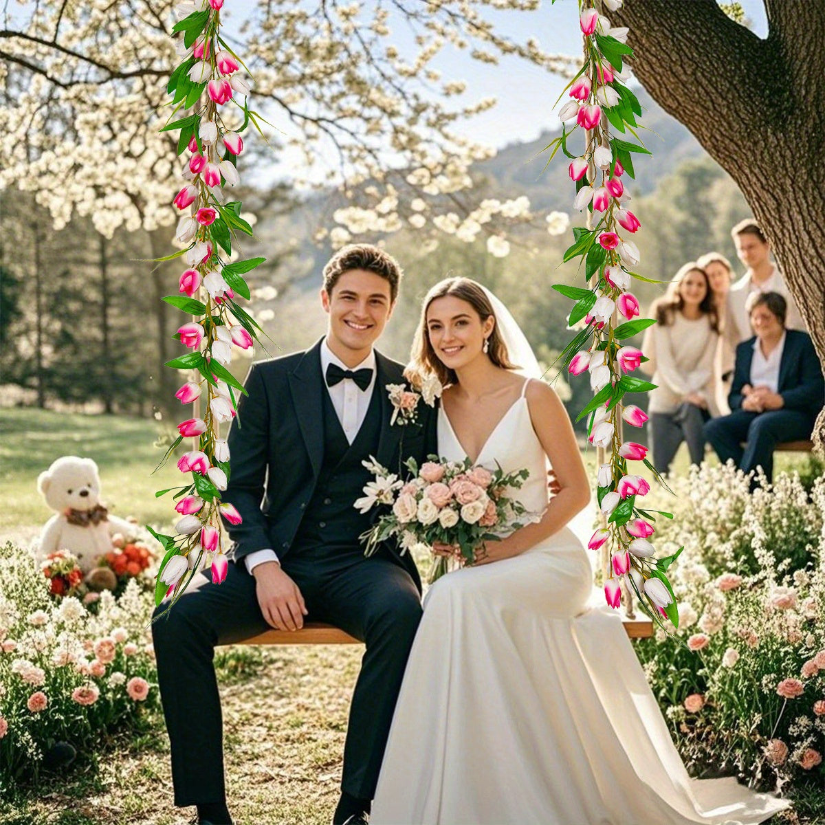 Easter Tulip Garland 6.5ft Artificial Spring Garland Easter Decorations Garland with Tulip Flower Green Leaves Hanging