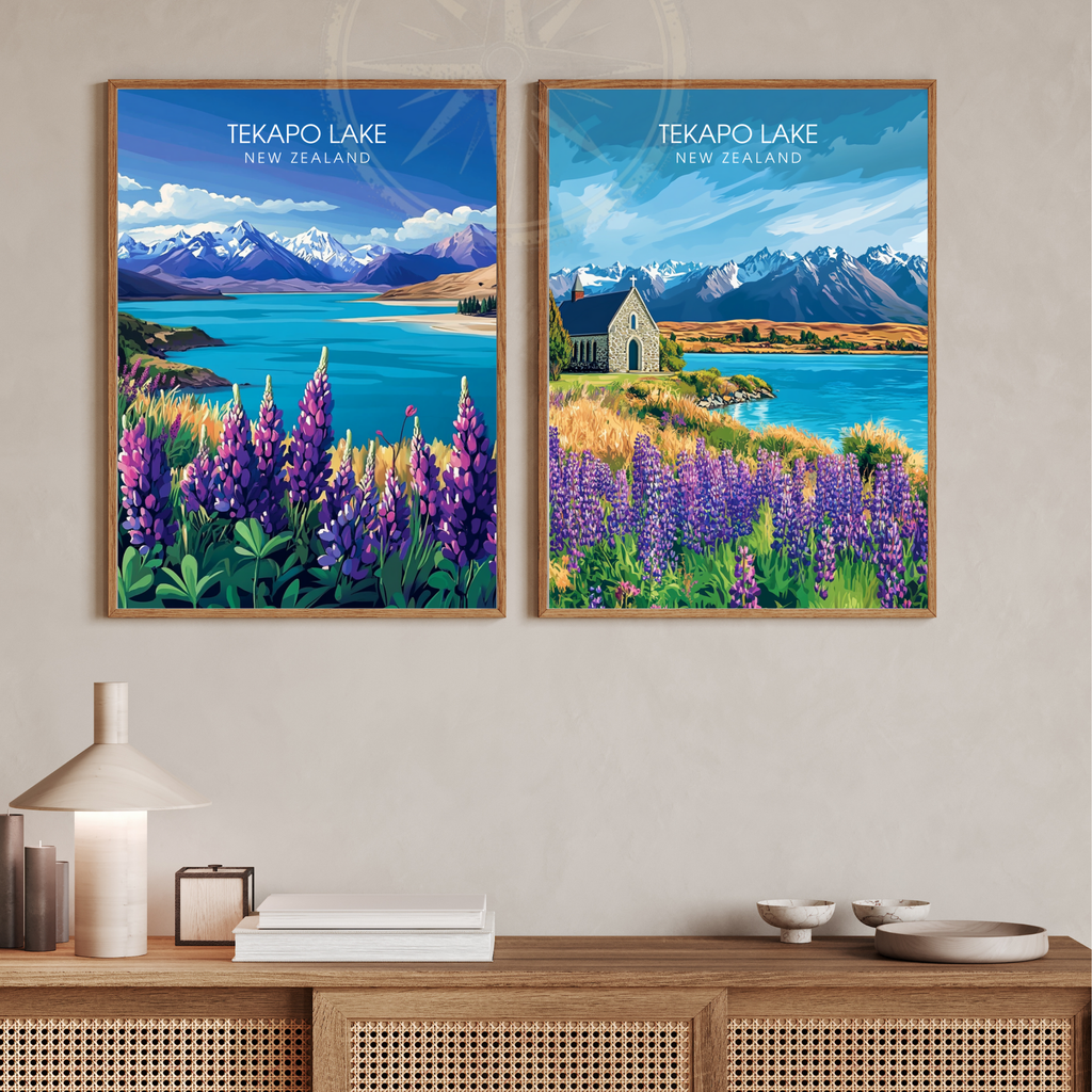 Affiche Lac Tekapo | Poster de voyage Nouvelle-Zélande | Affiche Lac
