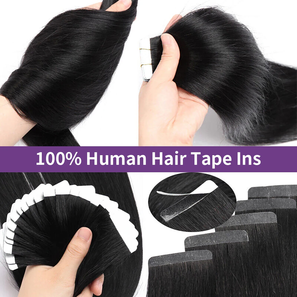 Tape In Human Hair Extensions 20pcs Natural Black Straight Brazilian Human Hair Tape In Extensions Skin Weft Tape Ins For Women