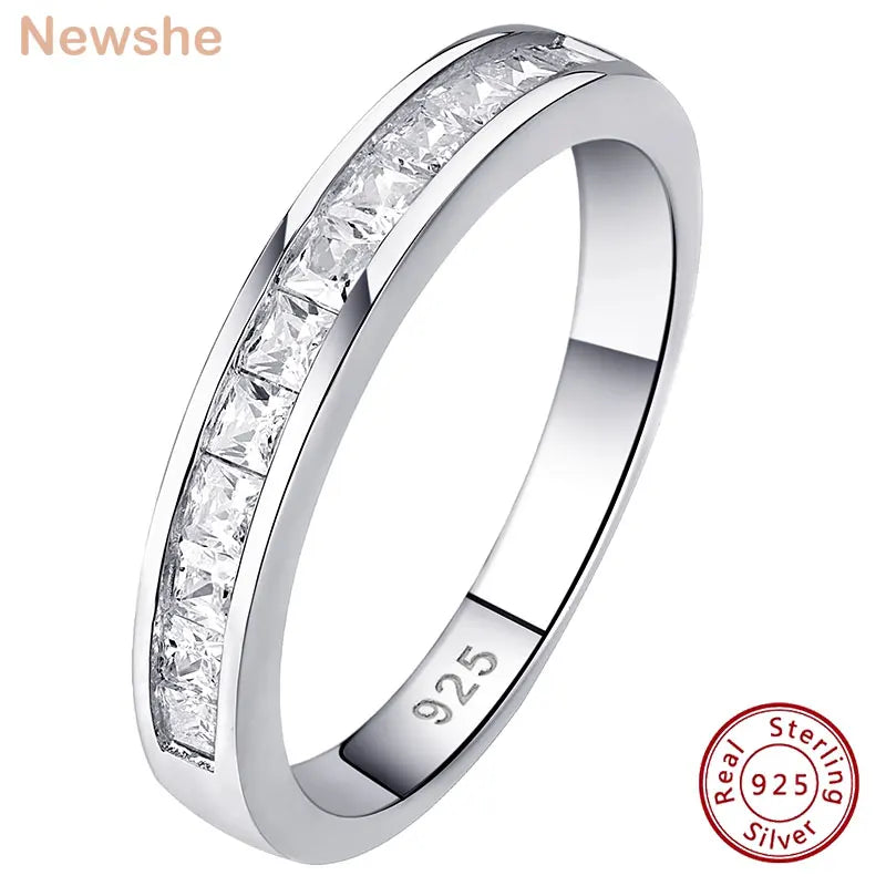 Newshe 925 Silver Wedding Bands for Women Princess AAAAA Cubic Zircon Diamond Stackable Eternity Finger Rings Quality Jewelry