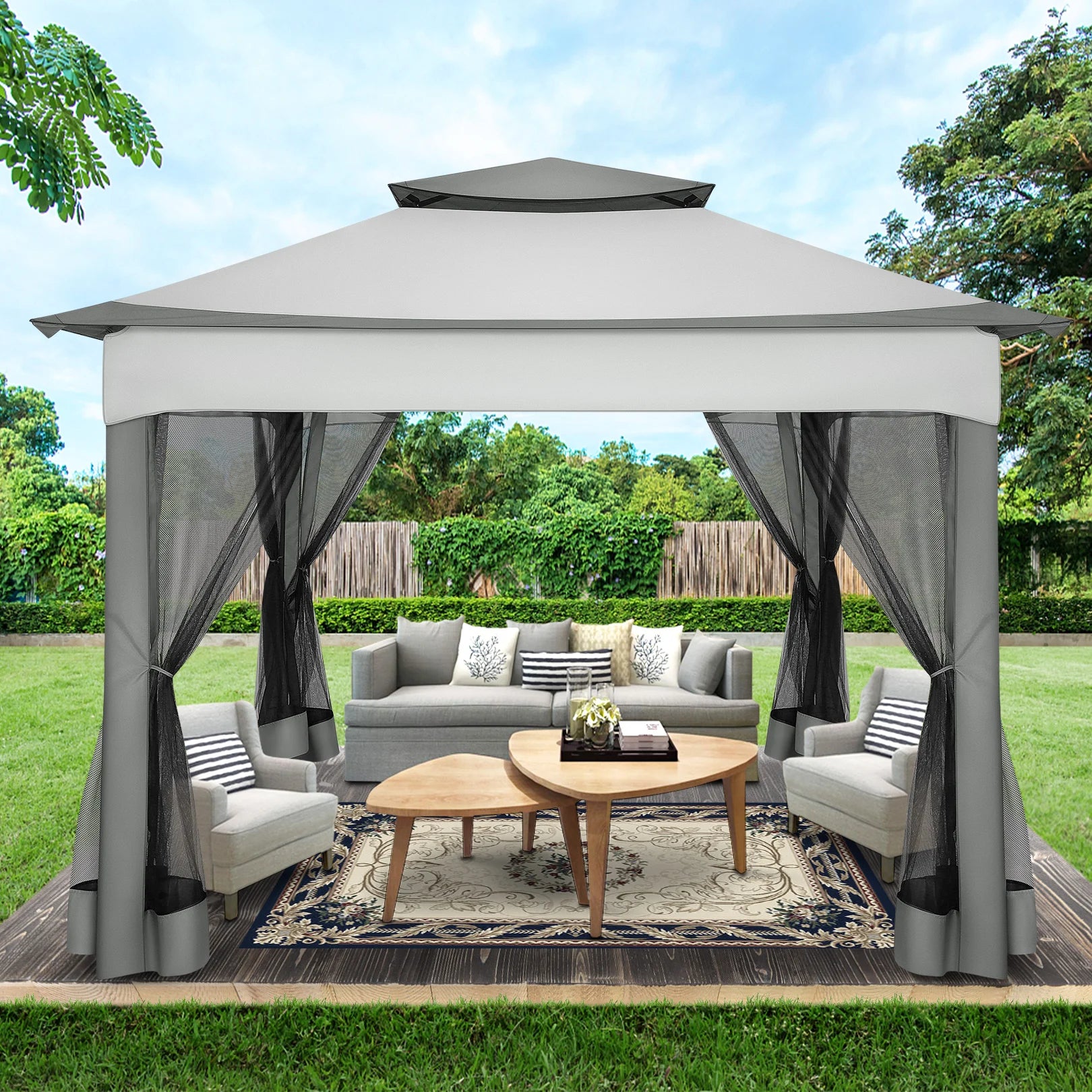 12x12 Pop up Gazebo on Clearance with Mosquito Netting,Outdoor Canopy Tent with Carry Bag, Gazebo for Garden,Backyard,Lawn,Patio
