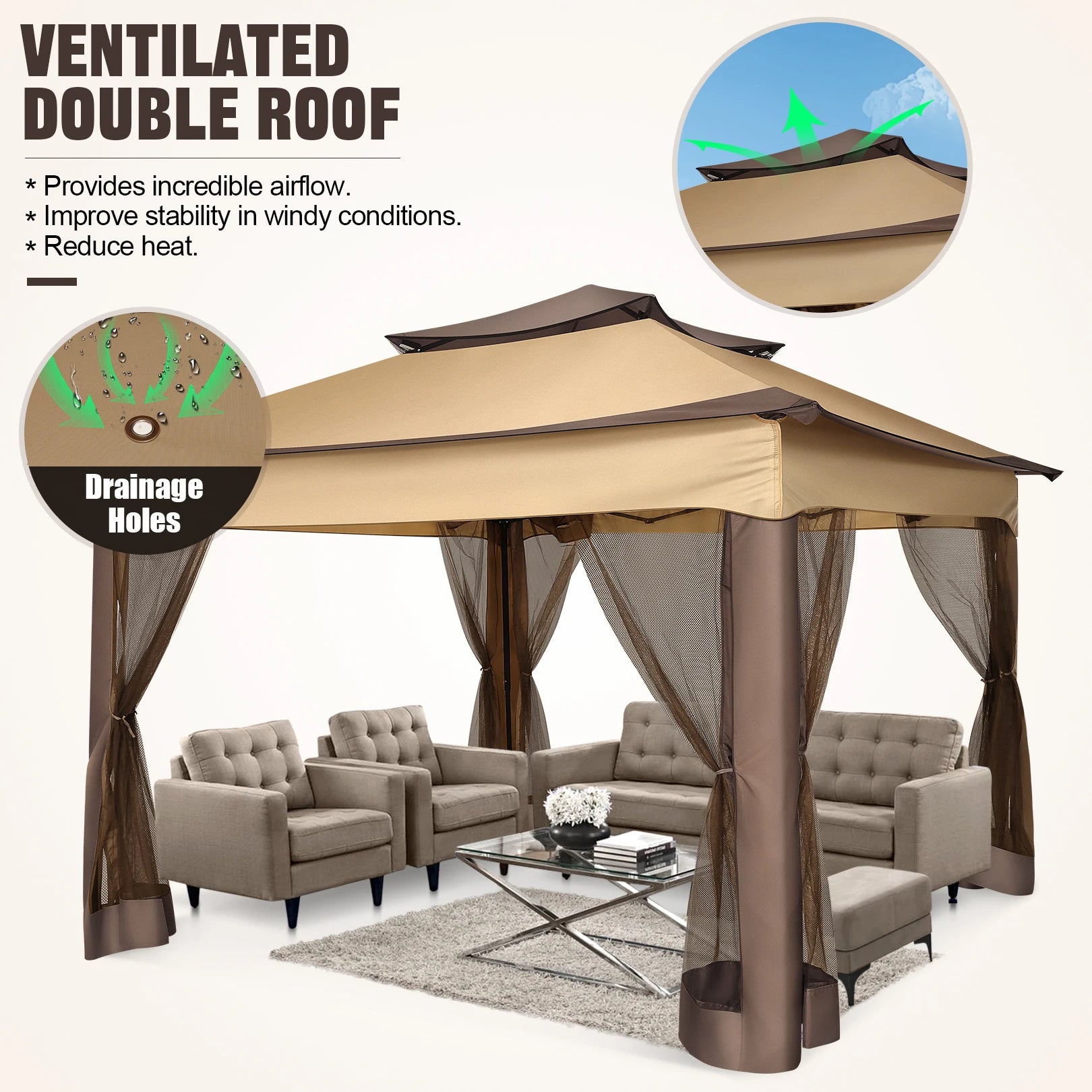 12x12 Pop up Gazebo on Clearance with Mosquito Netting,Outdoor Canopy Tent with Carry Bag, Gazebo for Garden,Backyard,Lawn,Patio