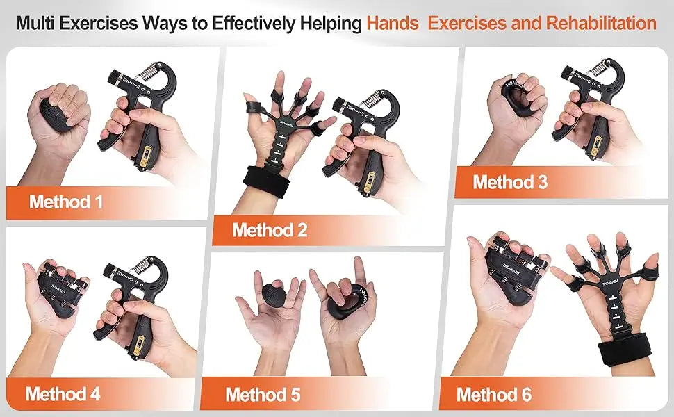Grip Trainer Kit: Adjustable Hand Gripper,Finger/Hand Exercisers,Stress Ball & Forearm Ring for Muscle Build & Injury Rcvry