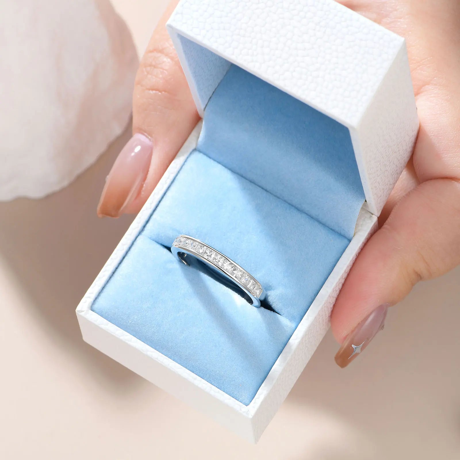 Newshe 925 Silver Wedding Bands for Women Princess AAAAA Cubic Zircon Diamond Stackable Eternity Finger Rings Quality Jewelry