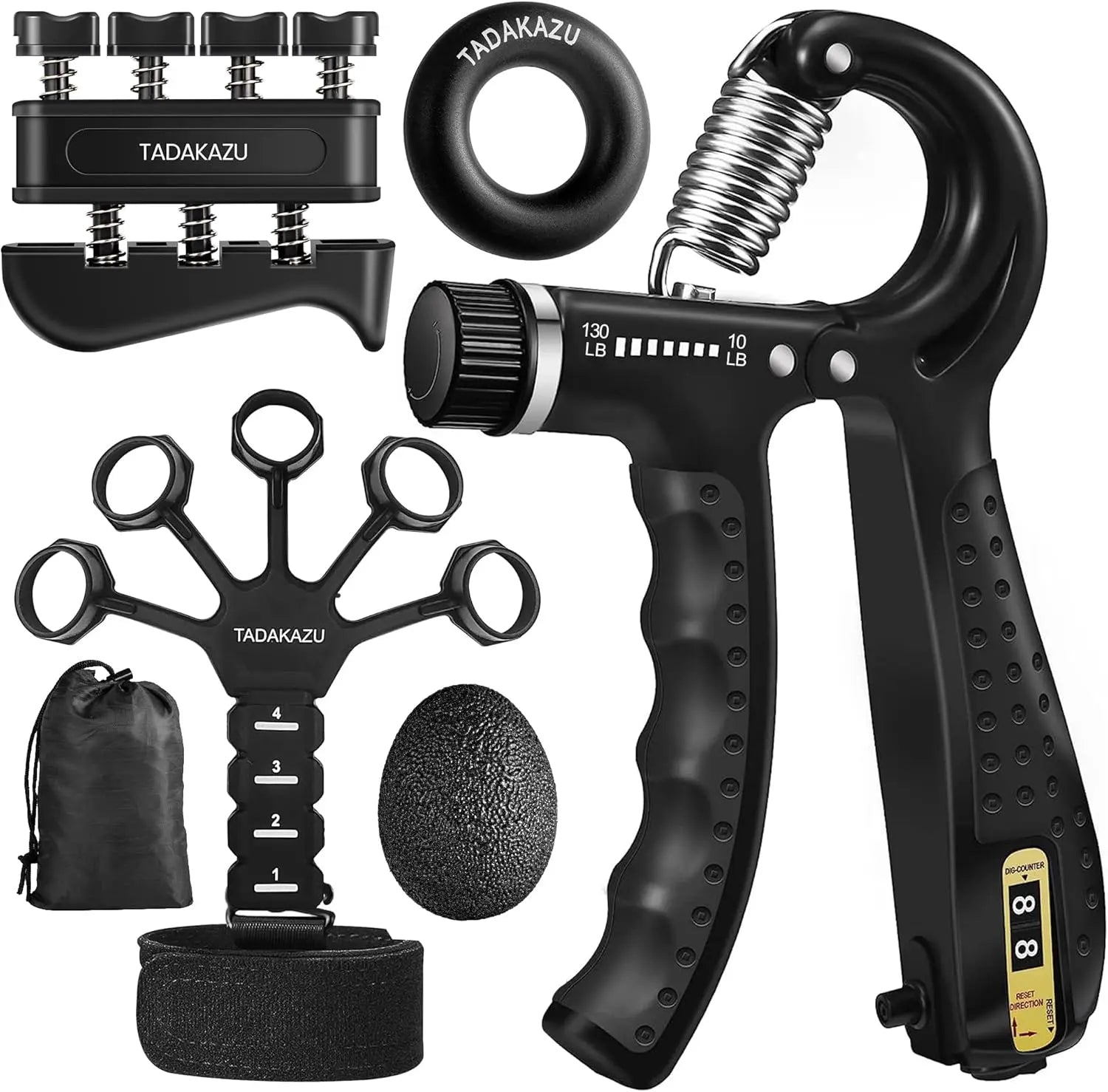 Grip Trainer Kit: Adjustable Hand Gripper,Finger/Hand Exercisers,Stress Ball & Forearm Ring for Muscle Build & Injury Rcvry