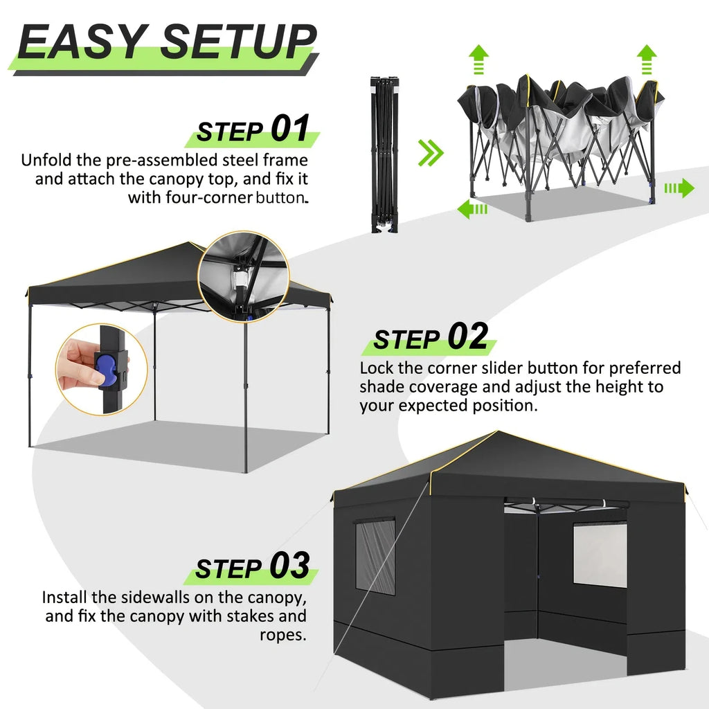 10x10FT Pop Up Canopy Tent with Sidewalls and Roll-up Ventilated Windows with Mosquito net, Ez Outdoor Commercial Instant Gazebo