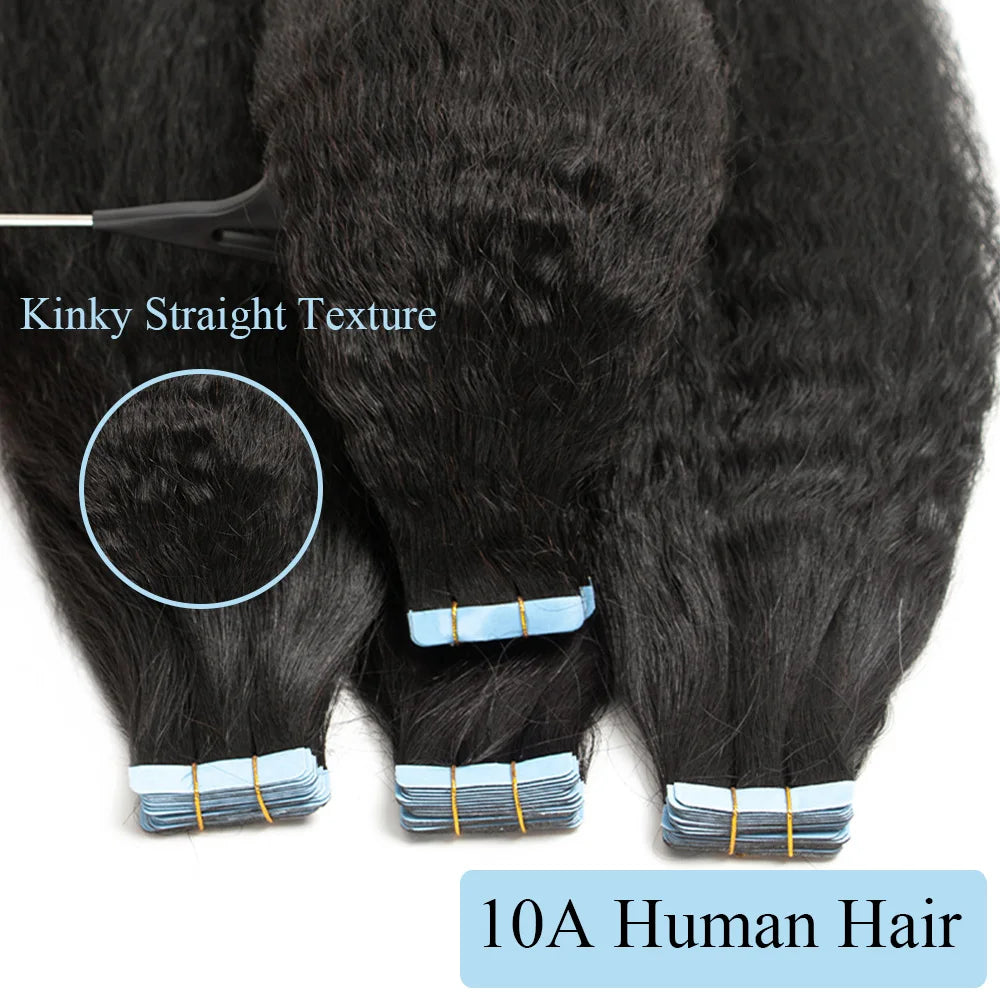 12"-24'' Kinky Straight Tape In Human Hair Extensions Brazilian Remy Hair Natural Black Adhesive Kinky Straight Tape Ins Hair