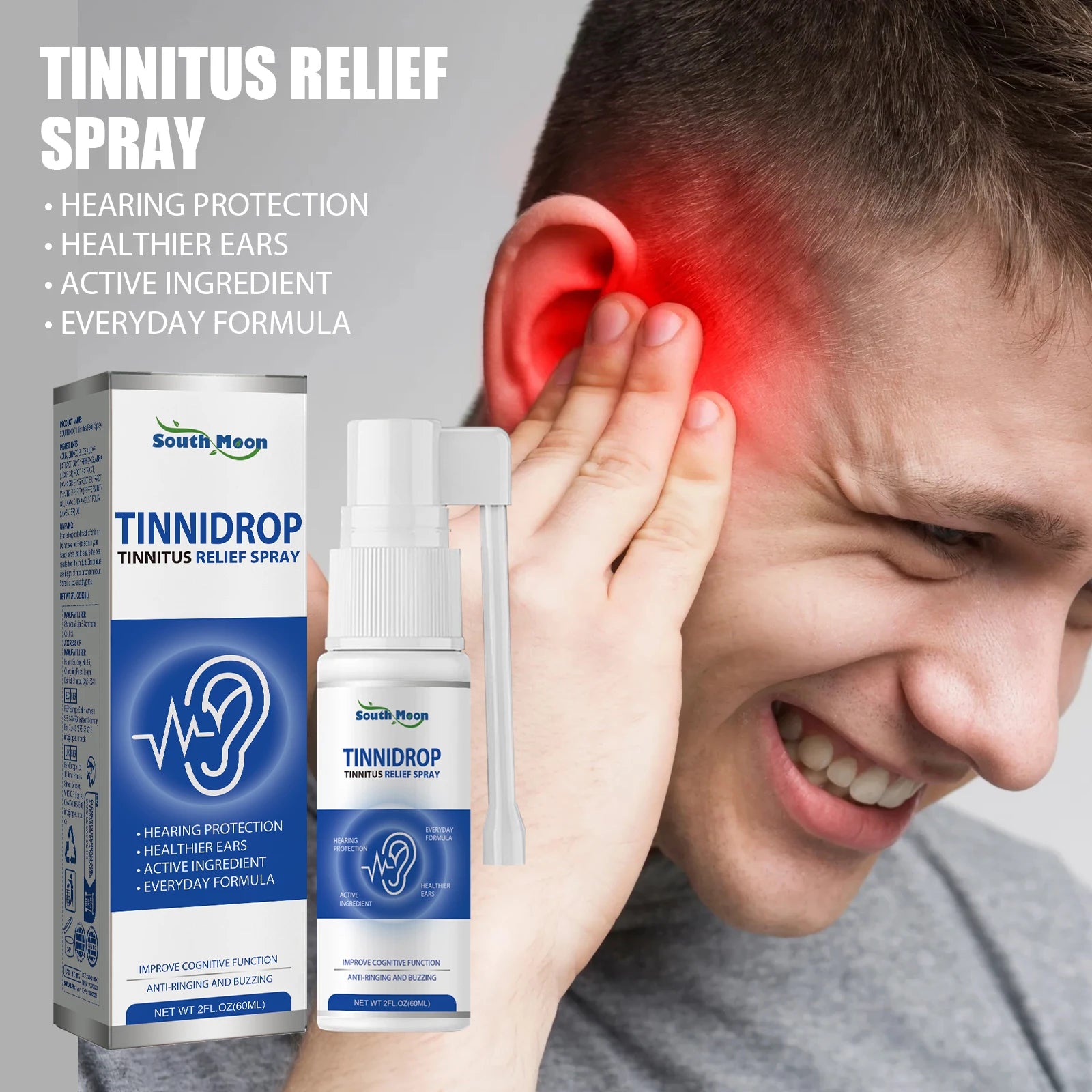 South Moon 60ml Ear Wax Remover Spray Soften Earwax Fresh Ears Improve Listening Clean Ear Canal Blockage Tinnitus Relief Spray