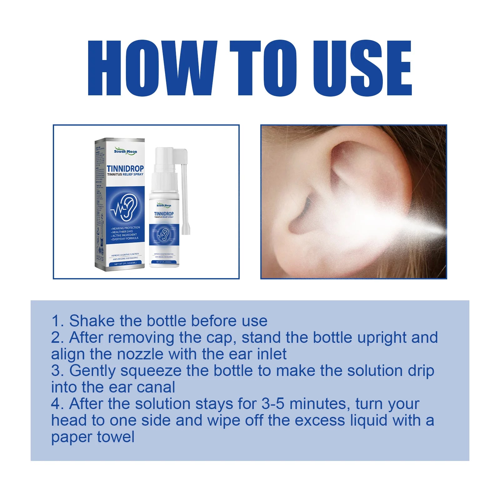South Moon 60ml Ear Wax Remover Spray Soften Earwax Fresh Ears Improve Listening Clean Ear Canal Blockage Tinnitus Relief Spray