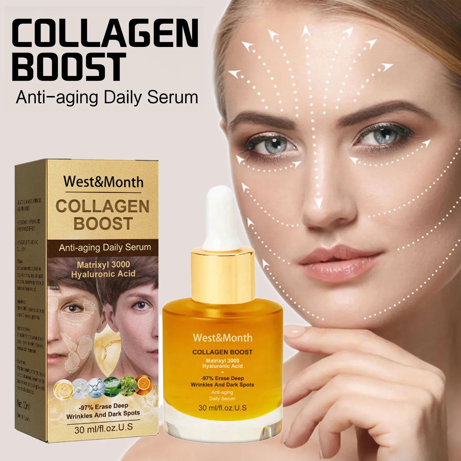 Women Collagen Boost Anti Aging Daily Face Serum Skin Barrier Repairing Deep Wrinkles And Dark Spots Erasing Elastic Skin Serum