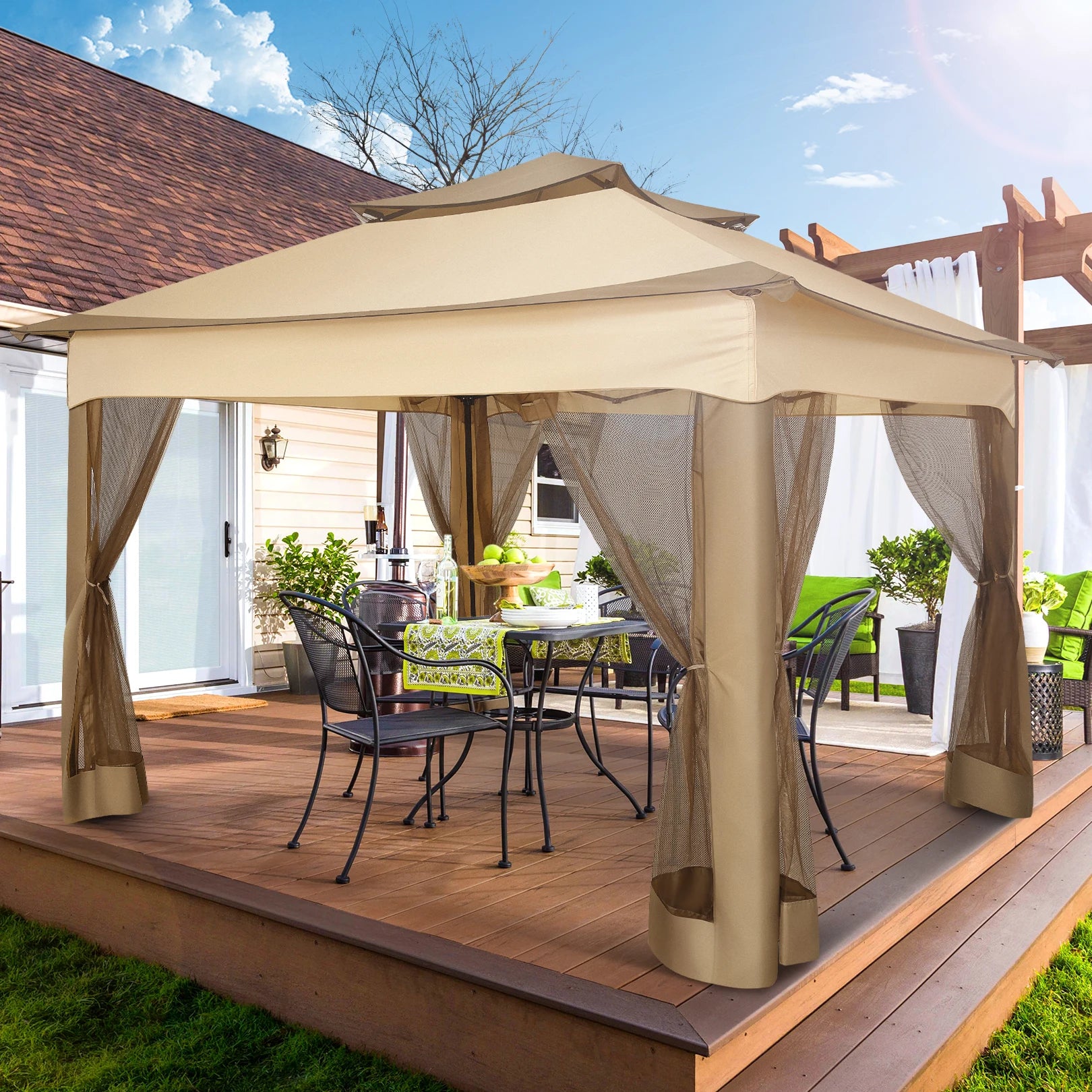 12x12 Pop up Gazebo on Clearance with Mosquito Netting,Outdoor Canopy Tent with Carry Bag, Gazebo for Garden,Backyard,Lawn,Patio