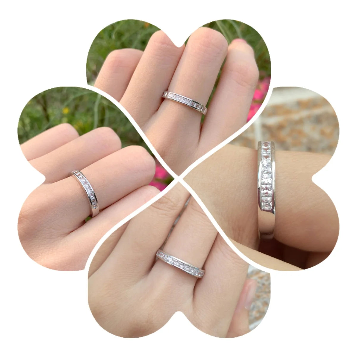 Newshe 925 Silver Wedding Bands for Women Princess AAAAA Cubic Zircon Diamond Stackable Eternity Finger Rings Quality Jewelry