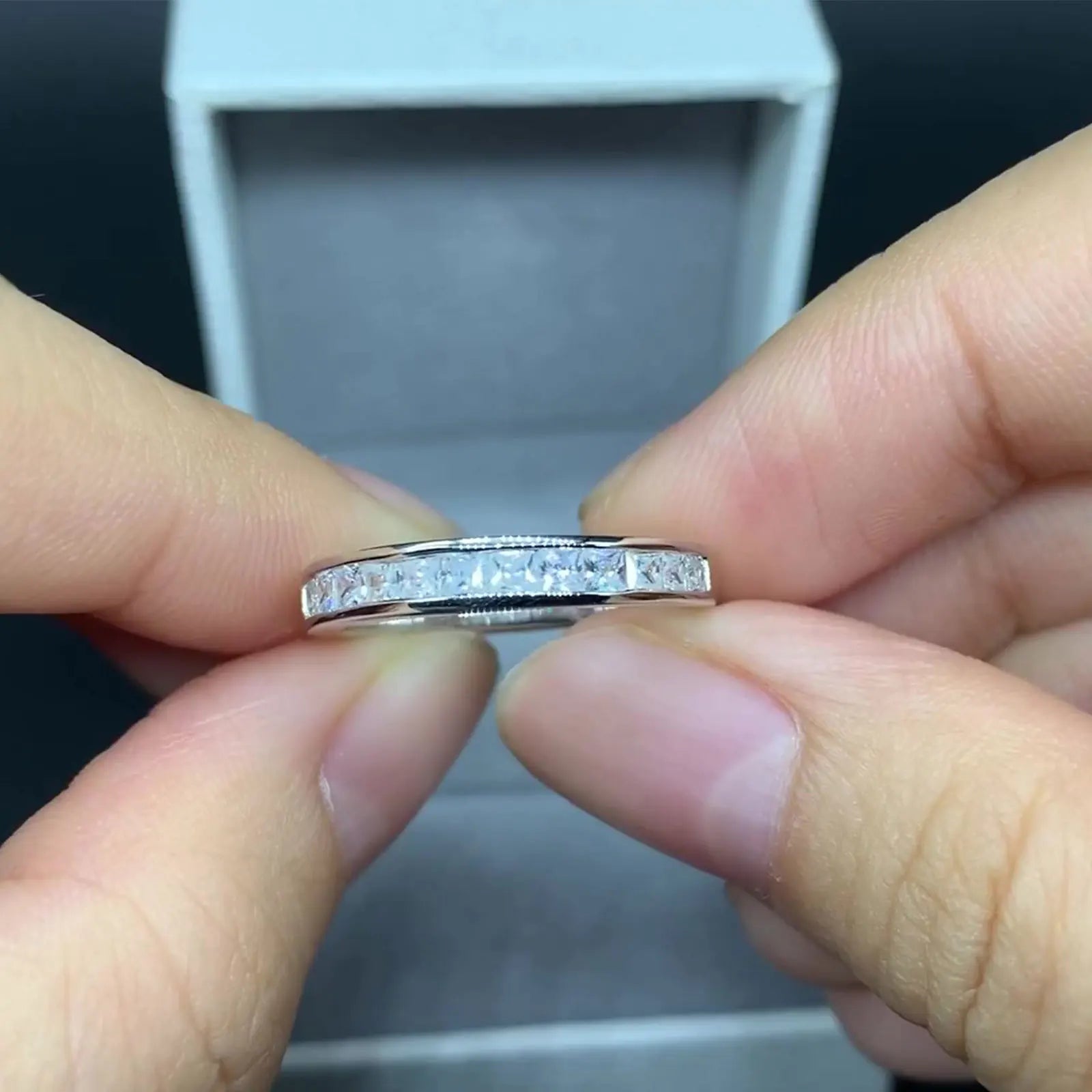 Newshe 925 Silver Wedding Bands for Women Princess AAAAA Cubic Zircon Diamond Stackable Eternity Finger Rings Quality Jewelry