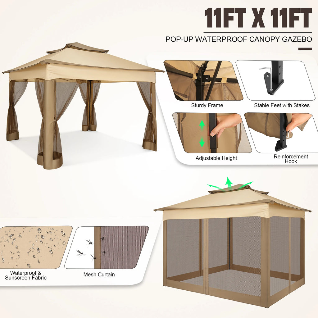 12x12 Pop up Gazebo on Clearance with Mosquito Netting,Outdoor Canopy Tent with Carry Bag, Gazebo for Garden,Backyard,Lawn,Patio