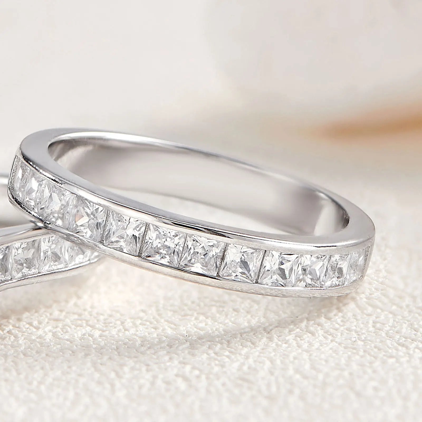 Newshe 925 Silver Wedding Bands for Women Princess AAAAA Cubic Zircon Diamond Stackable Eternity Finger Rings Quality Jewelry