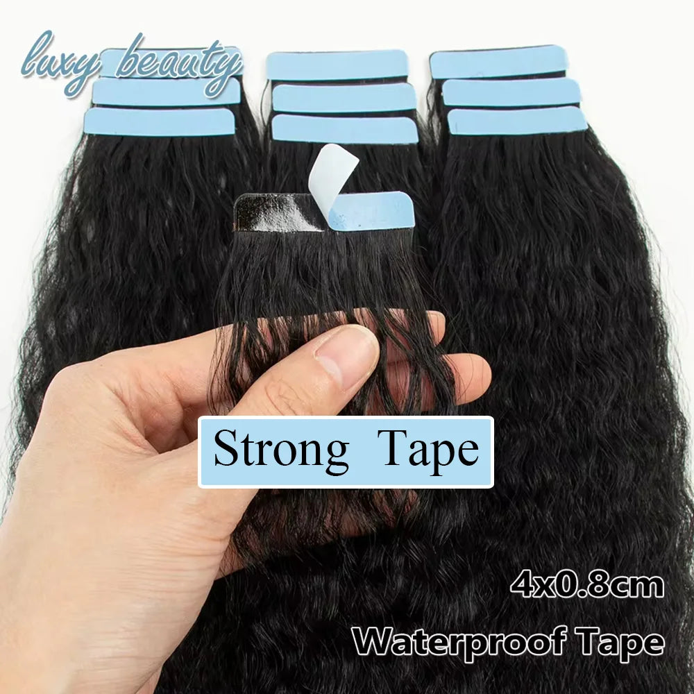 12"-24'' Kinky Straight Tape In Human Hair Extensions Brazilian Remy Hair Natural Black Adhesive Kinky Straight Tape Ins Hair