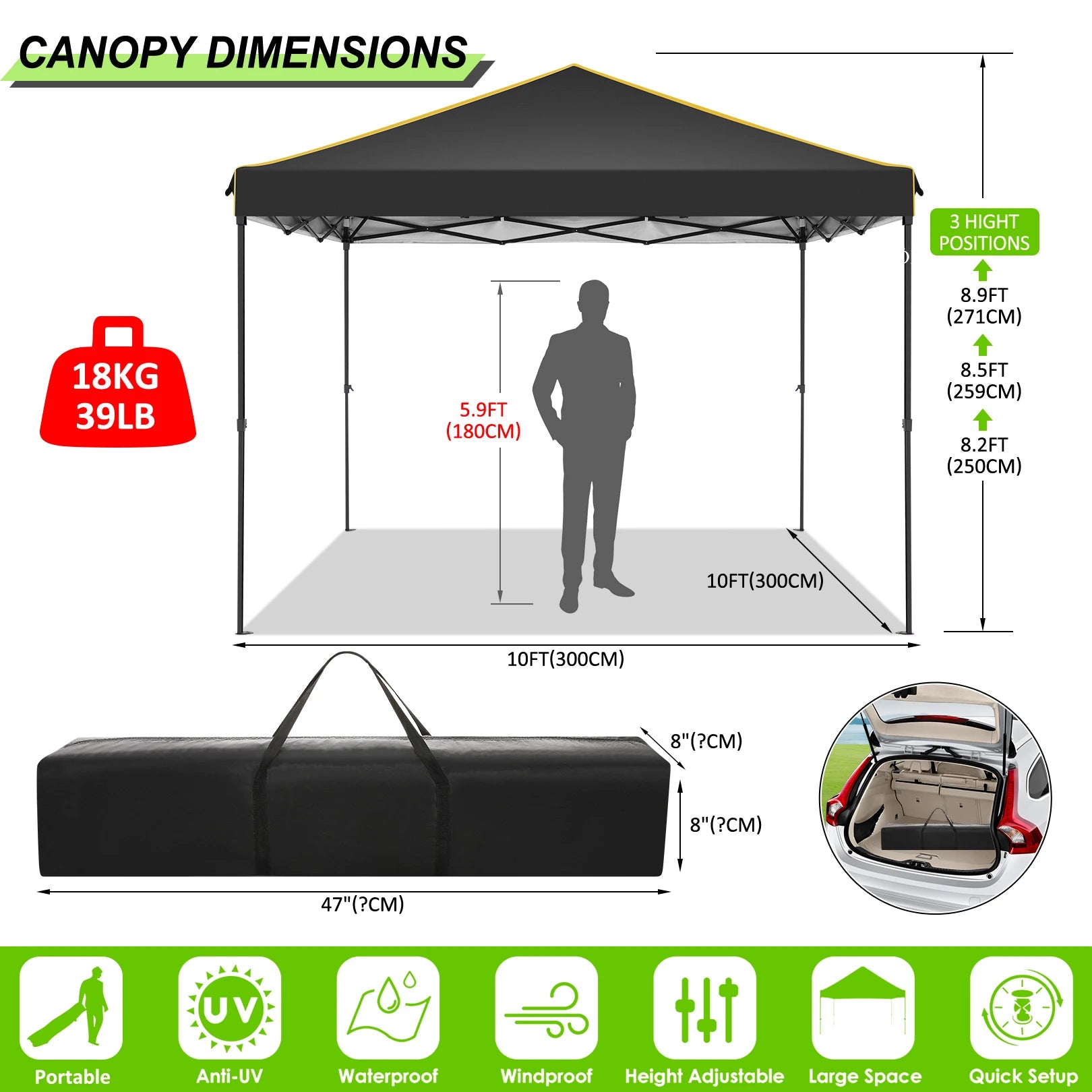 10x10FT Pop Up Canopy Tent with Sidewalls and Roll-up Ventilated Windows with Mosquito net, Ez Outdoor Commercial Instant Gazebo