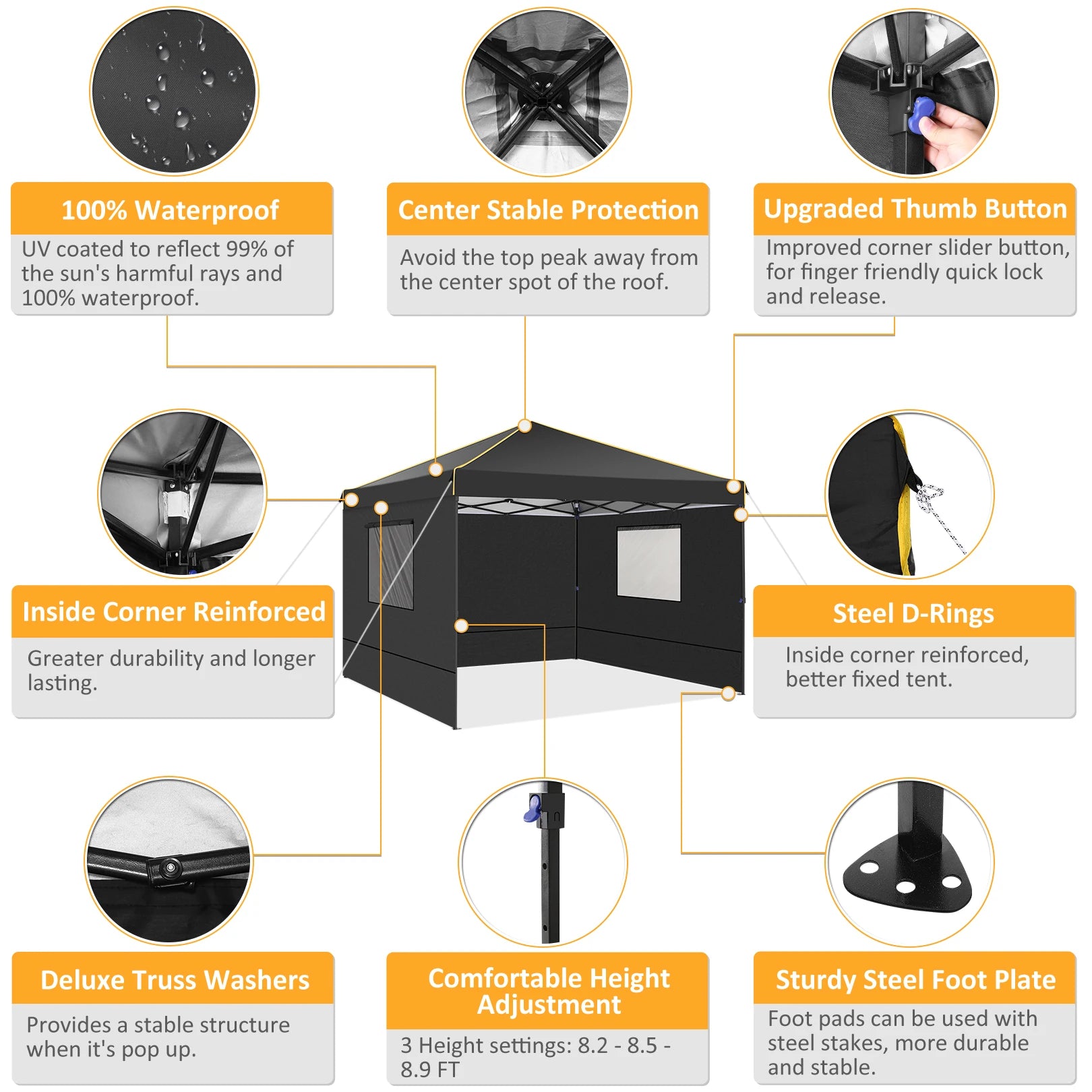 10x10FT Pop Up Canopy Tent with Sidewalls and Roll-up Ventilated Windows with Mosquito net, Ez Outdoor Commercial Instant Gazebo