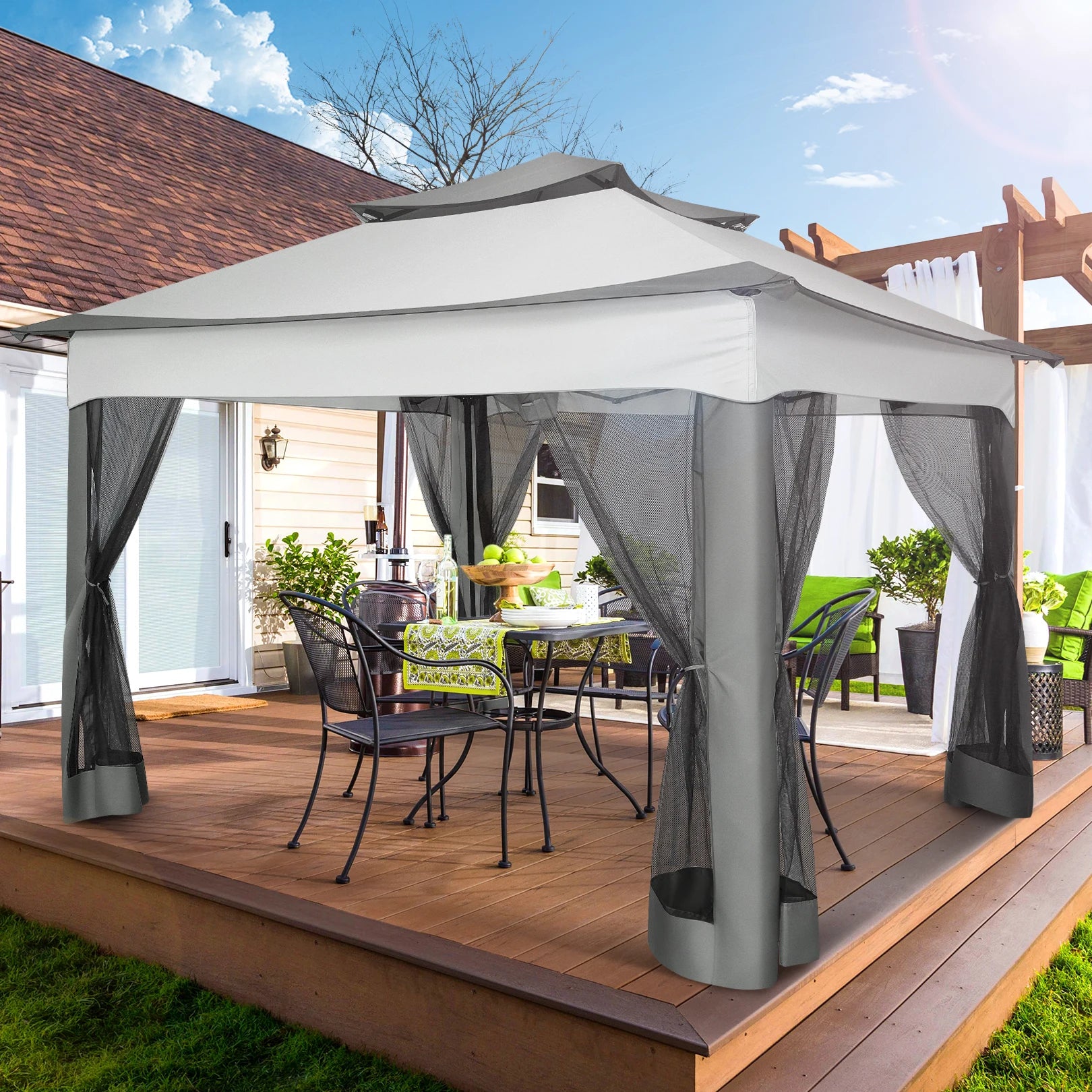 12x12 Pop up Gazebo on Clearance with Mosquito Netting,Outdoor Canopy Tent with Carry Bag, Gazebo for Garden,Backyard,Lawn,Patio