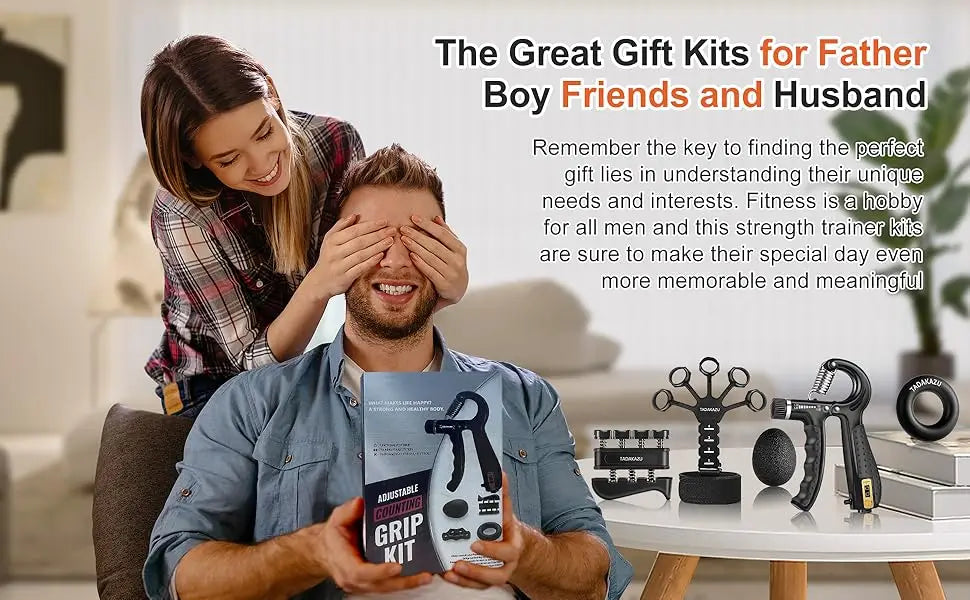 Grip Trainer Kit: Adjustable Hand Gripper,Finger/Hand Exercisers,Stress Ball & Forearm Ring for Muscle Build & Injury Rcvry