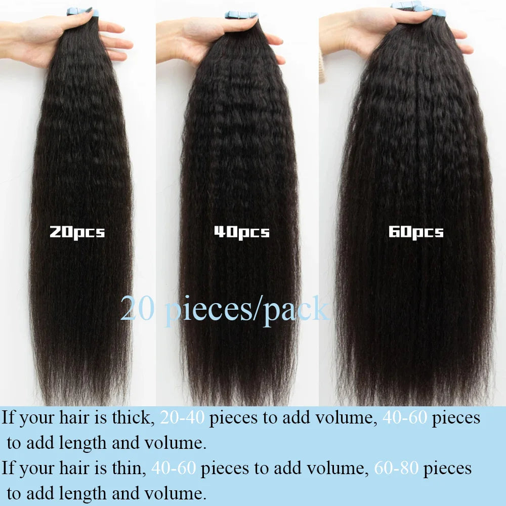 12"-24'' Kinky Straight Tape In Human Hair Extensions Brazilian Remy Hair Natural Black Adhesive Kinky Straight Tape Ins Hair