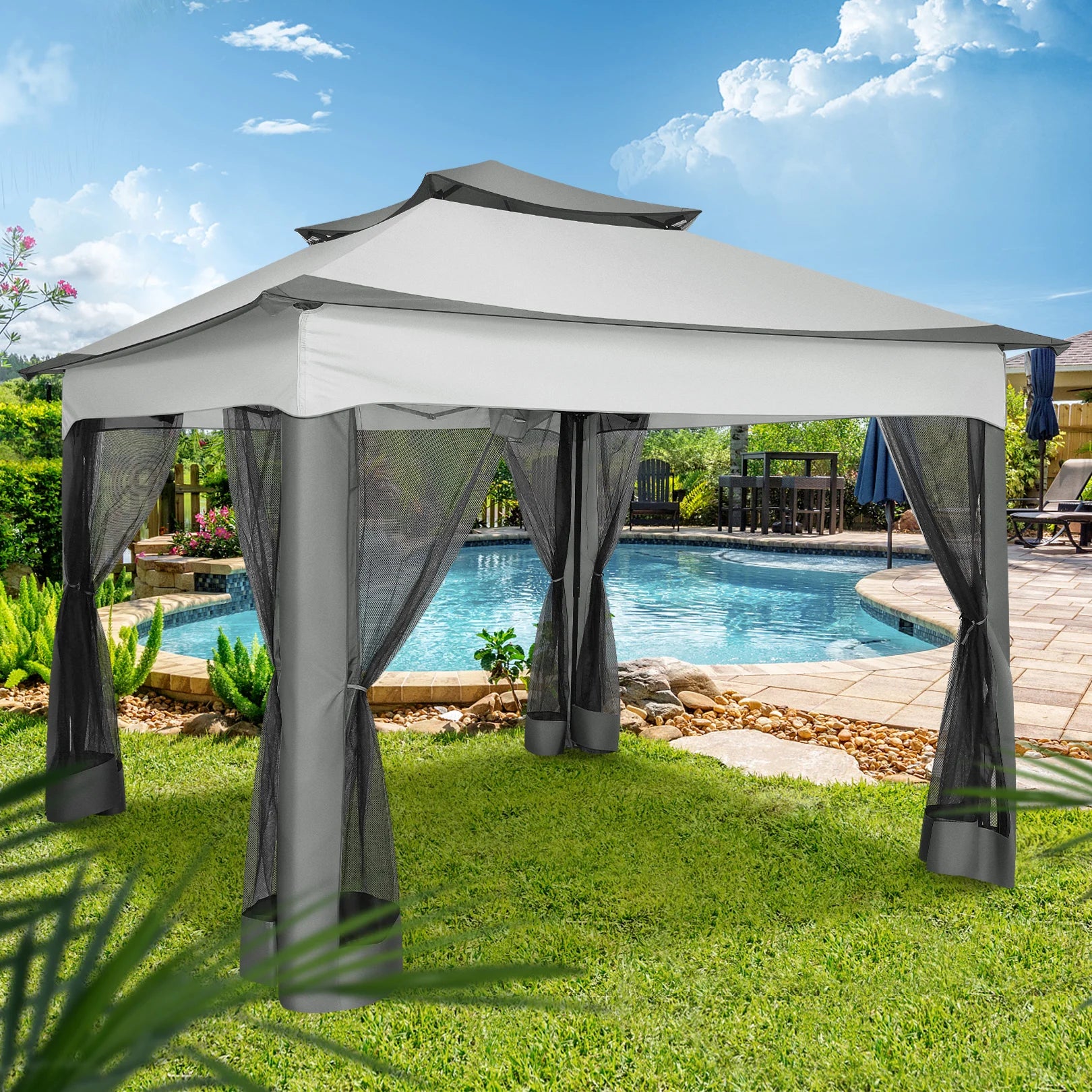 12x12 Pop up Gazebo on Clearance with Mosquito Netting,Outdoor Canopy Tent with Carry Bag, Gazebo for Garden,Backyard,Lawn,Patio