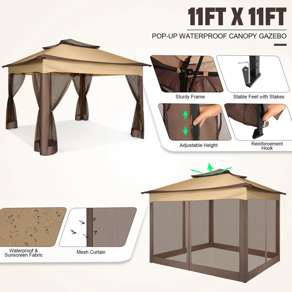 12x12 Pop up Gazebo on Clearance with Mosquito Netting,Outdoor Canopy Tent with Carry Bag, Gazebo for Garden,Backyard,Lawn,Patio