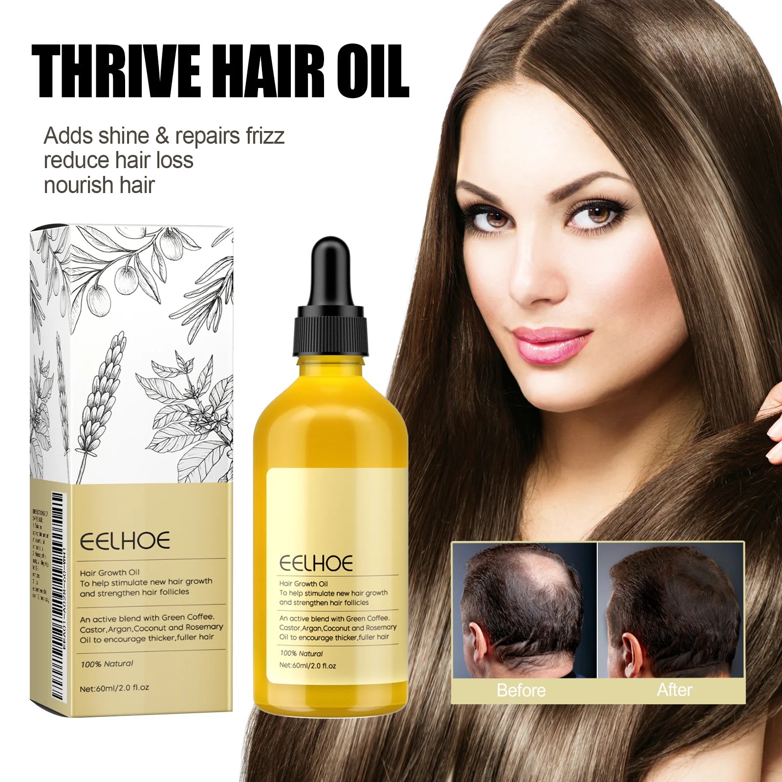 Eelhoe Rosemary Dense Hair Essential Oil Softens Prevent Hair Loss Smooth Repairing Hair Root Growth Nourishes Scalp Essence Oil