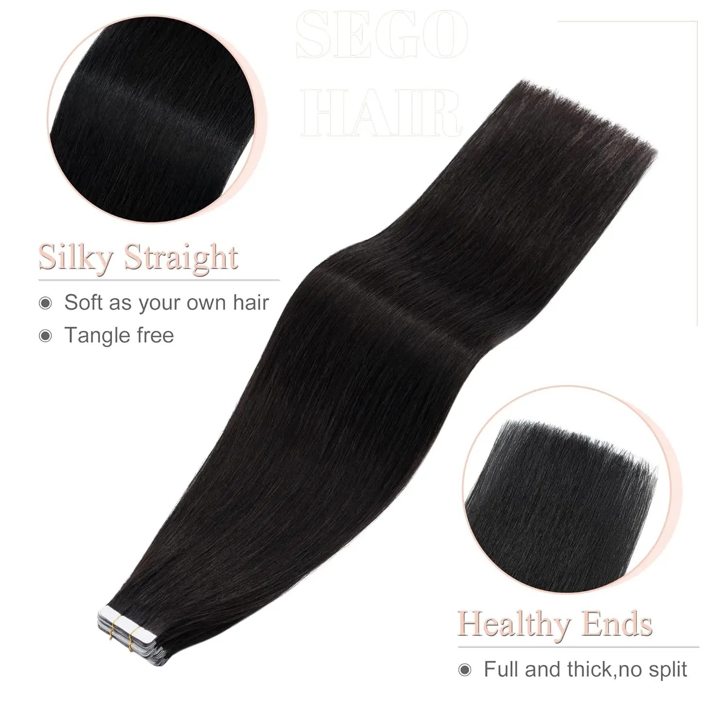 Tape in Hair Extensions Black Straight Color 1B Natural Black Seamless Tape in Extensions Human Hair Straight Remy Extensions