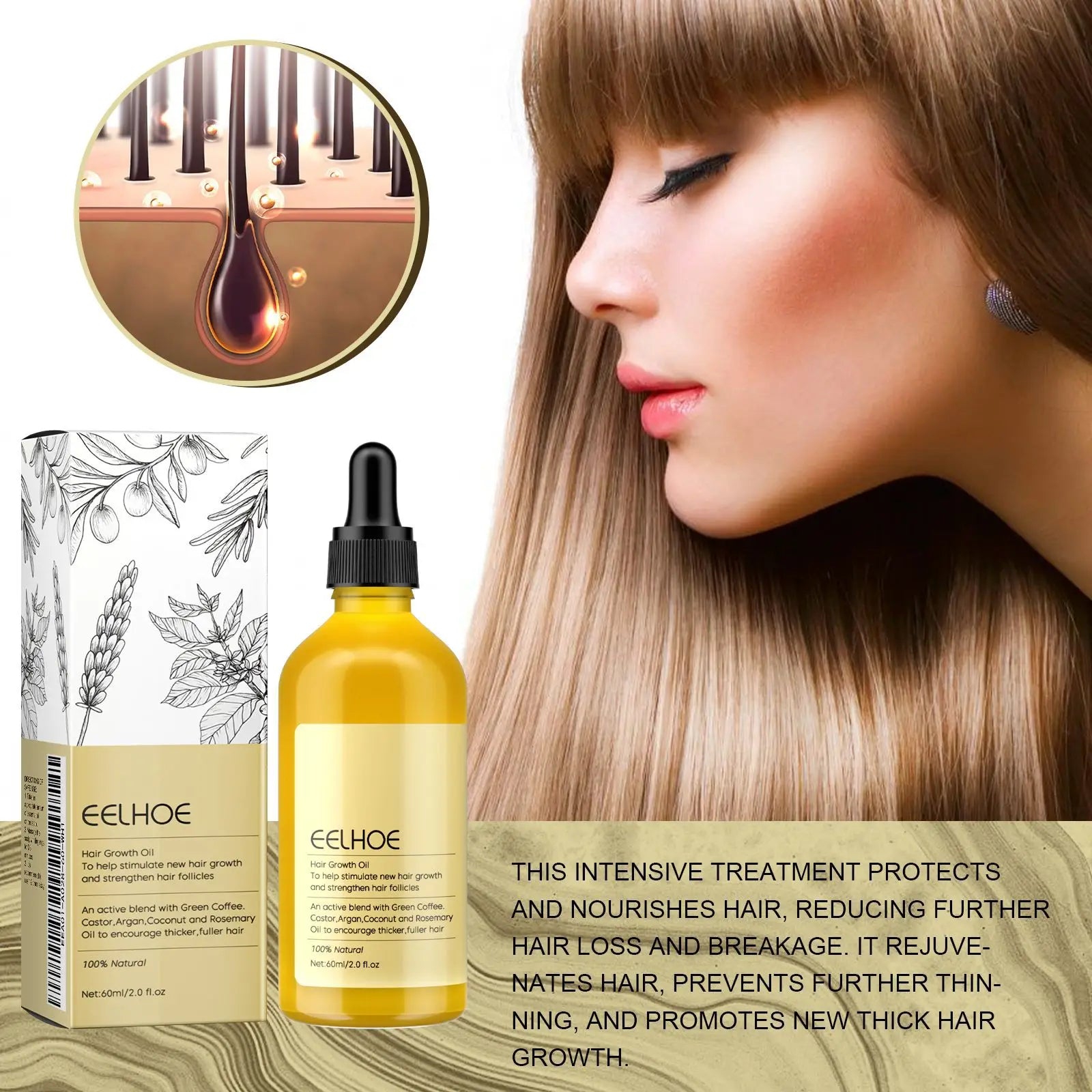 Eelhoe Rosemary Dense Hair Essential Oil Softens Prevent Hair Loss Smooth Repairing Hair Root Growth Nourishes Scalp Essence Oil