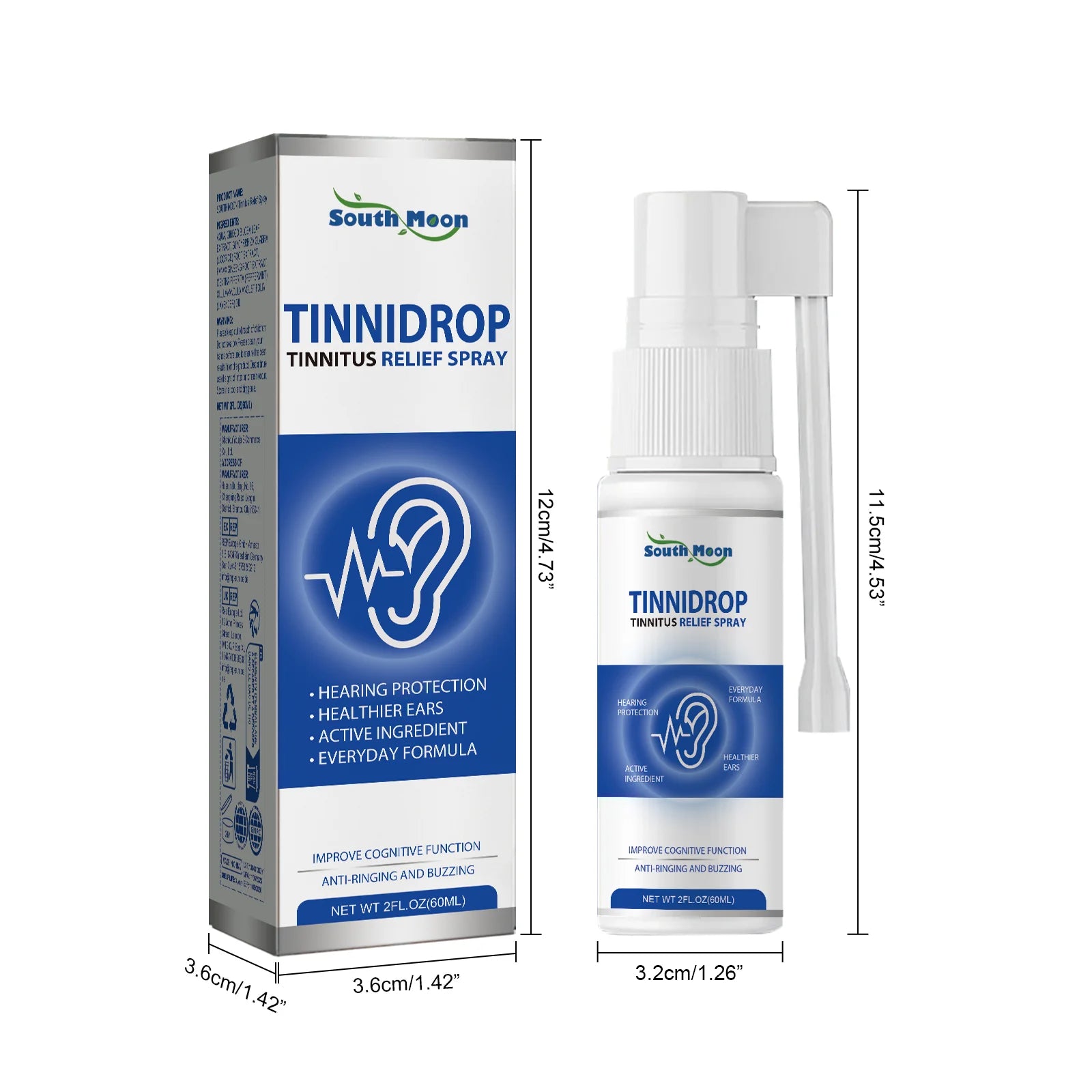 South Moon 60ml Ear Wax Remover Spray Soften Earwax Fresh Ears Improve Listening Clean Ear Canal Blockage Tinnitus Relief Spray