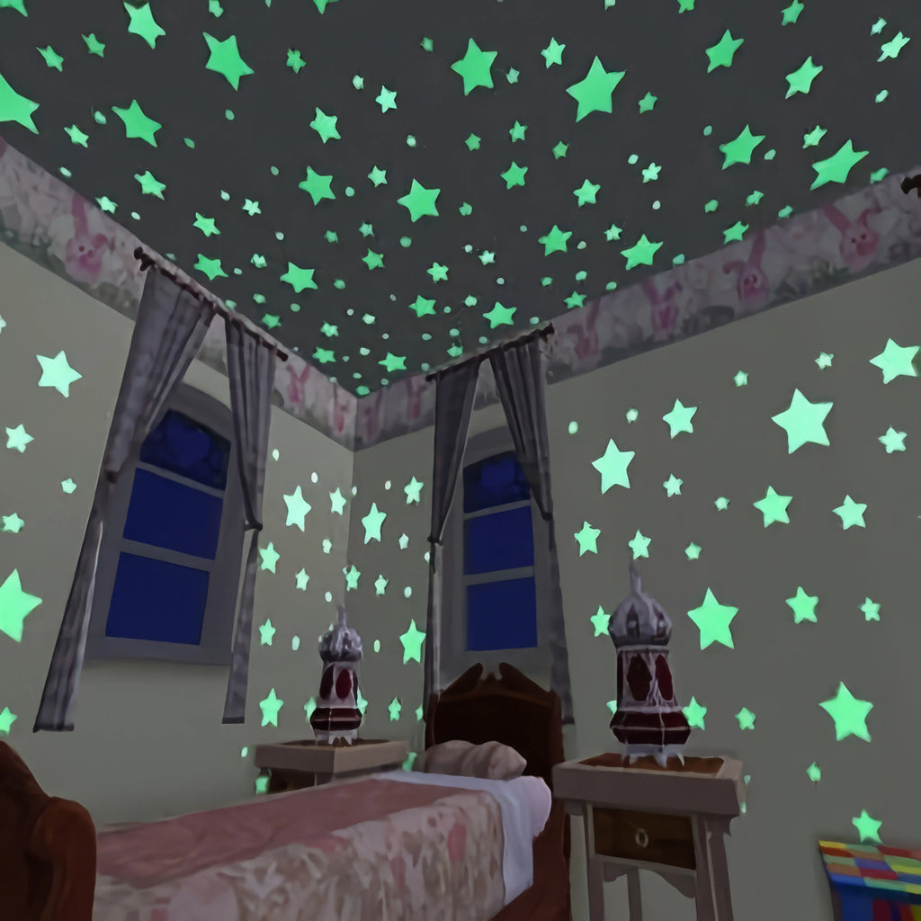 100 Green Small Stars, Sparkling Decoration of The Starry Sky, Ceiling Luminous Stars, Wall Decoration, Suitable for Room Use