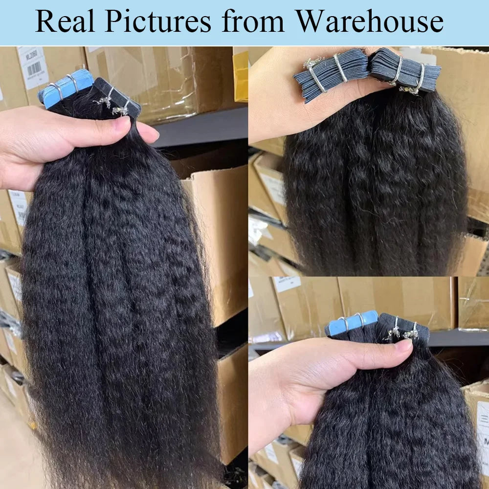 12"-24'' Kinky Straight Tape In Human Hair Extensions Brazilian Remy Hair Natural Black Adhesive Kinky Straight Tape Ins Hair