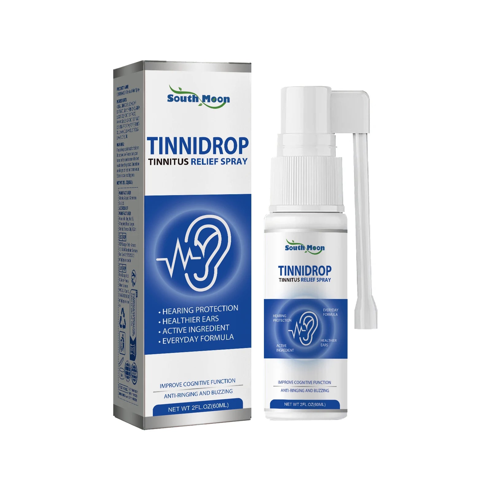 South Moon 60ml Ear Wax Remover Spray Soften Earwax Fresh Ears Improve Listening Clean Ear Canal Blockage Tinnitus Relief Spray
