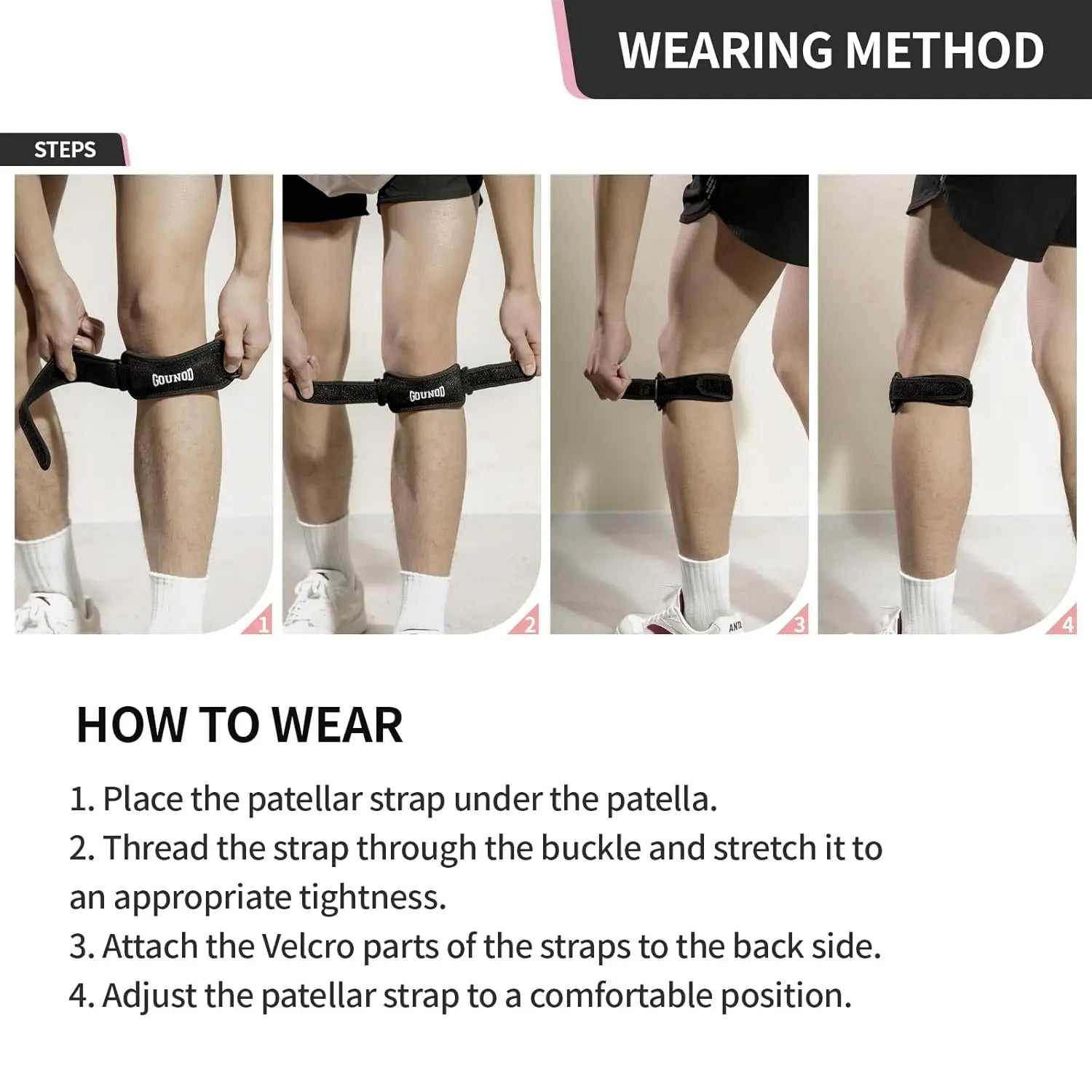 2PC/1Pair GOUNOD Patella Knee Straps Adjustable Knee Straps Running Sports for Pain Relief