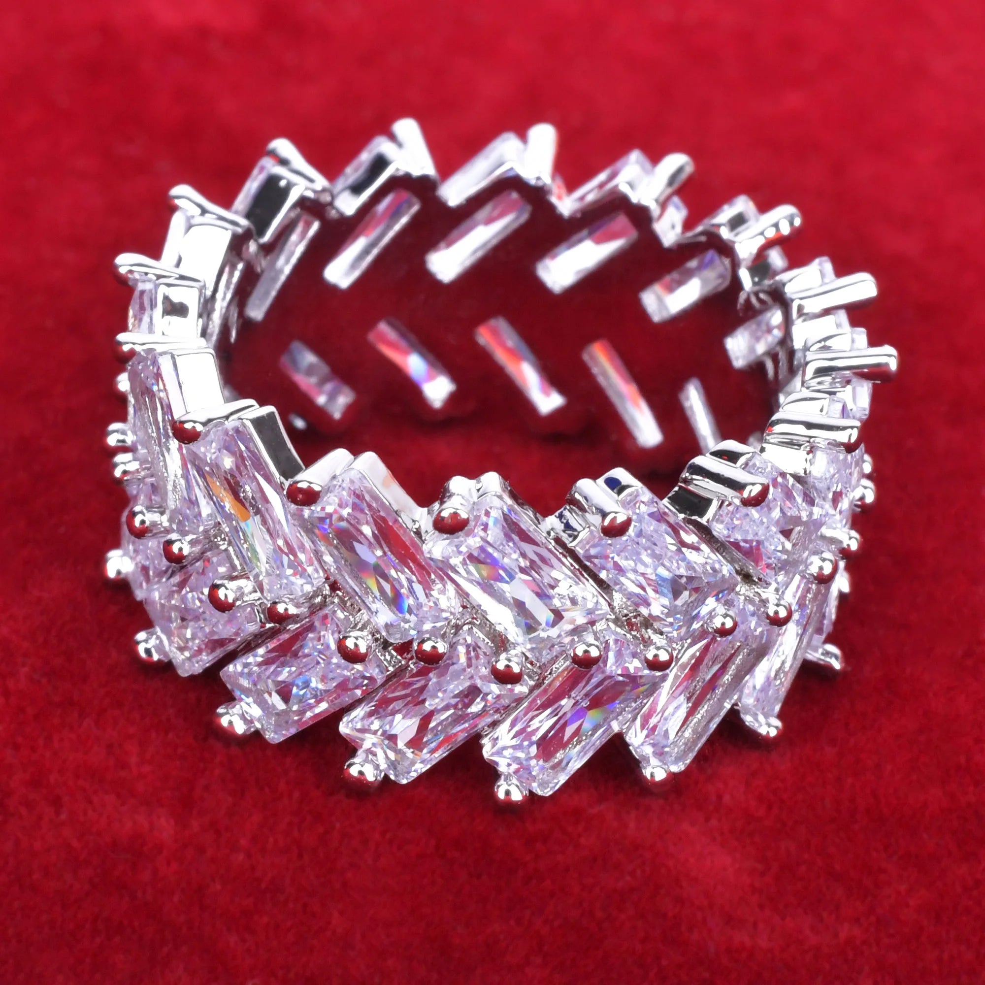 2 Row Baguette Zircon Men's Ring Copper Charms Gold Color Fashion Hip Hop Rock Jewelry