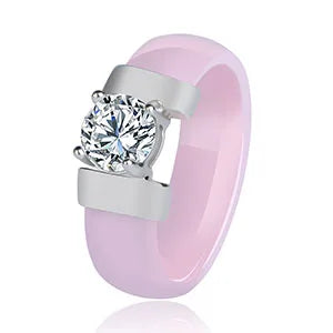 6mm White Black Ceramic Rings Plus Red Cubic Zirconia For Women Gold Color Stainless Steel Women Wedding Ring Engagement Jewelry