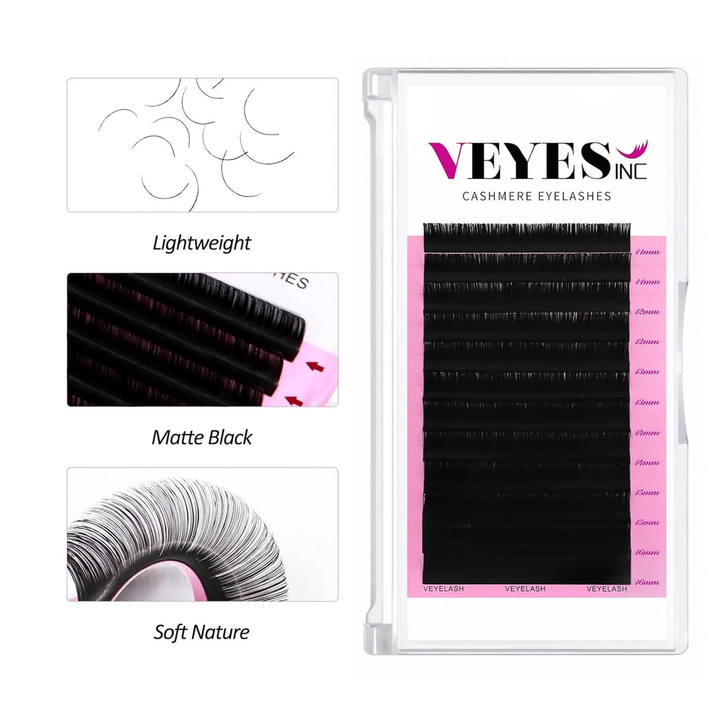 Handmade Premium Velvet Lash Trays Label Volume Silk Velvet Mink Cashmere Eyelash Extensions Darkest Black 0.05