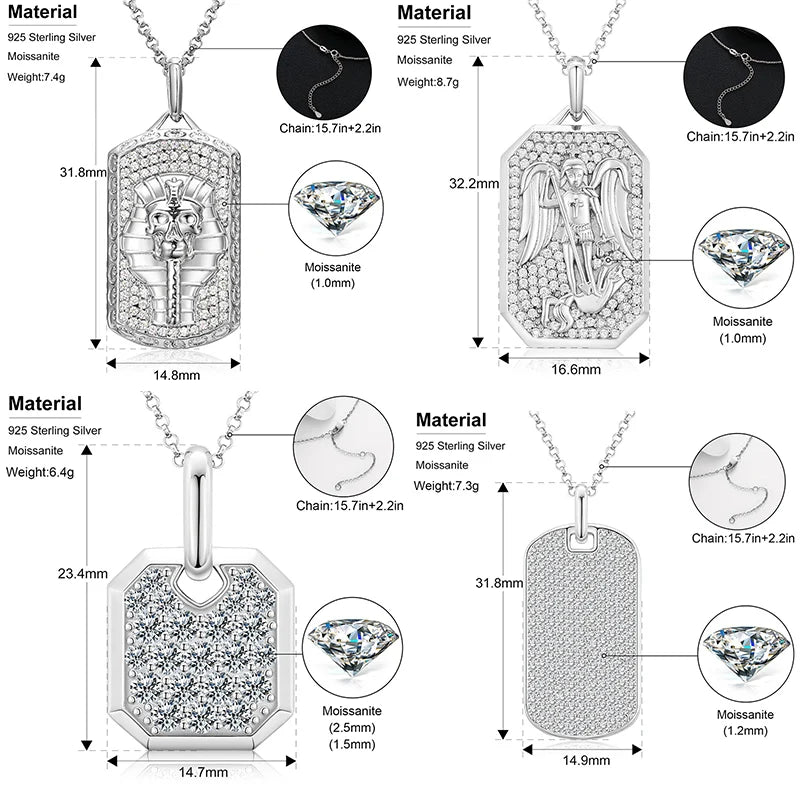 Streamline Tag With Pave Moissanite Diamonds Tag Pendant Real 925 Sterling Silver For Women Men Fine Jewelry Accessories Gift
