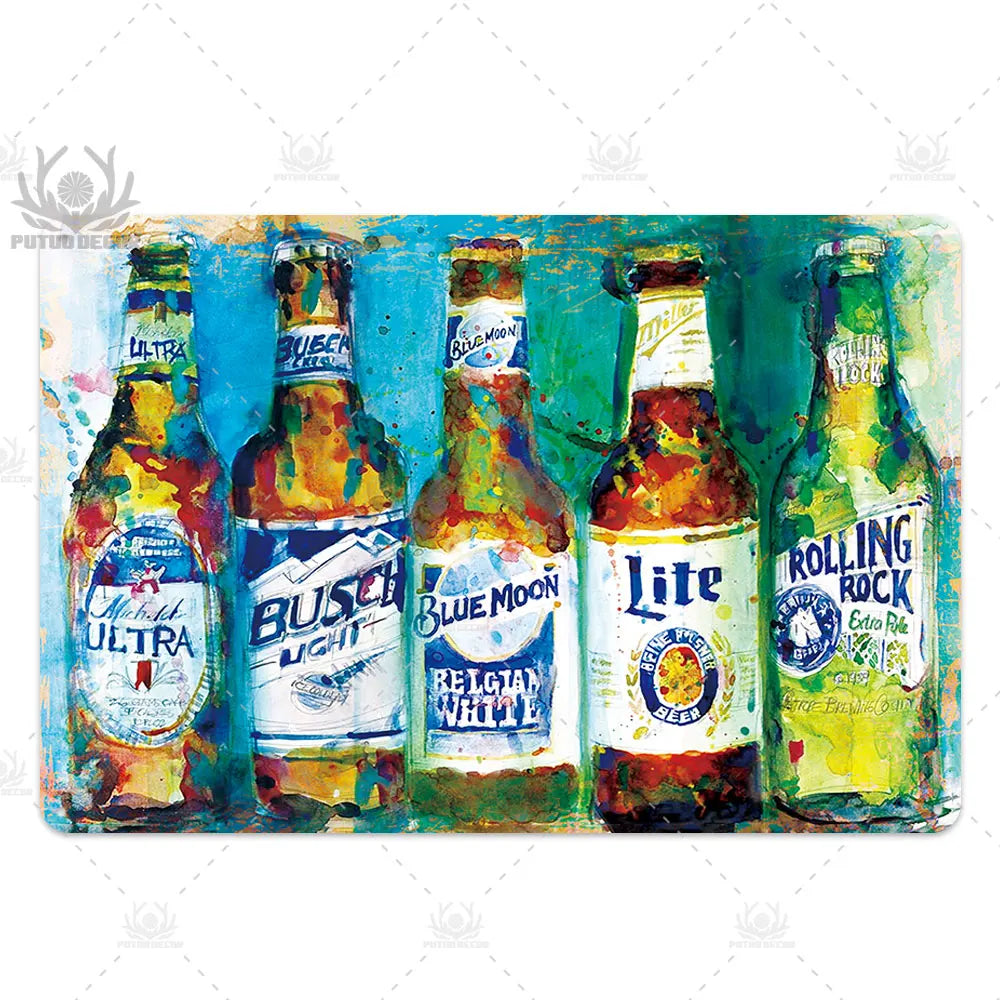 Funny Beer Metal Sign Plaque Vintage Pub Tin Wall Decor Several Styles, for Bar Man Cave Hand Painted Technique US Warehouse