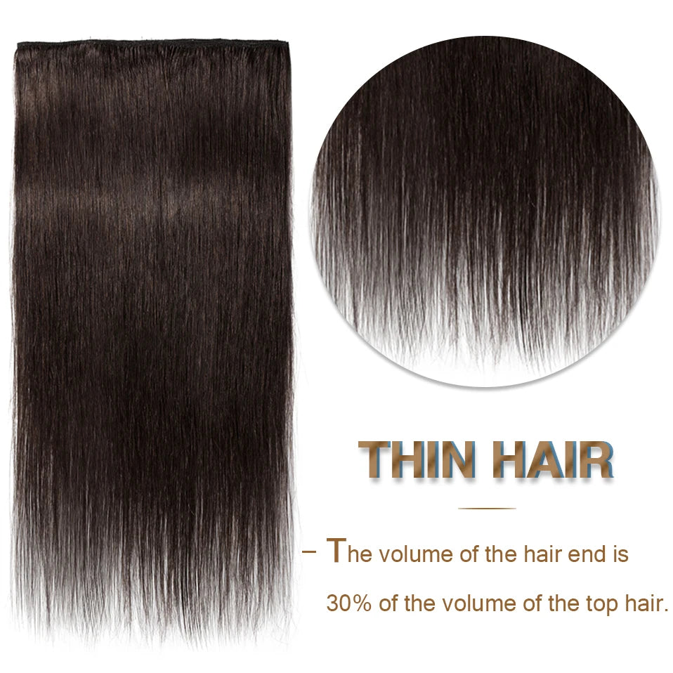 S-noilite 65g Clip In Hair Extensions Human Hair Natural Extension Hair Clips 7Pcs/Set 15"-22" Full Head Clip In Natural Hair