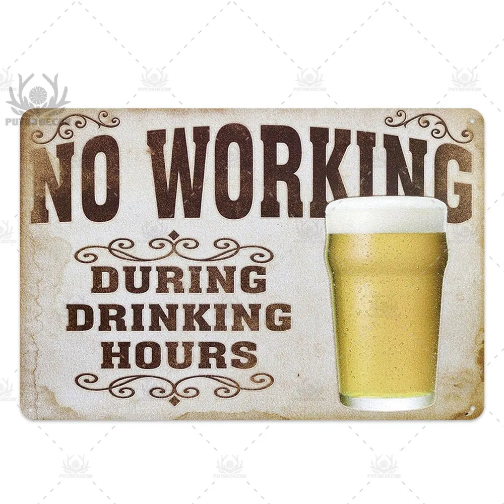 Funny Beer Metal Sign Plaque Vintage Pub Tin Wall Decor Several Styles, for Bar Man Cave Hand Painted Technique US Warehouse
