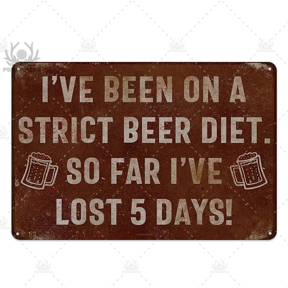 Funny Beer Metal Sign Plaque Vintage Pub Tin Wall Decor Several Styles, for Bar Man Cave Hand Painted Technique US Warehouse