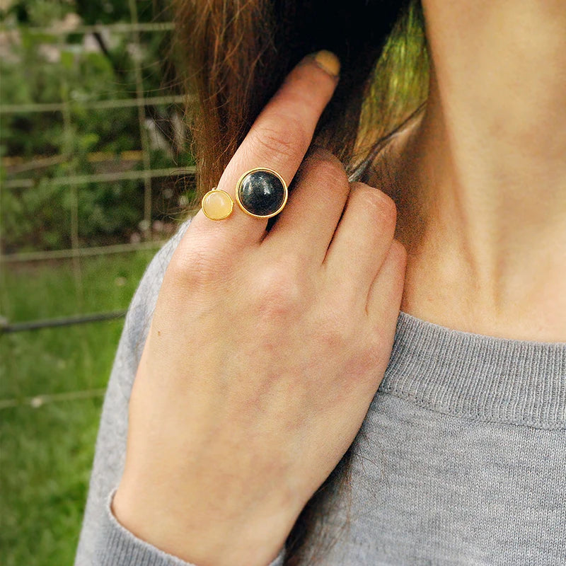 Lotus Fun Real 925 Sterling Silver Natural Labradorite Moonlight Gemstones Ring Fine Jewelry Mysterious Lake Rings for Women