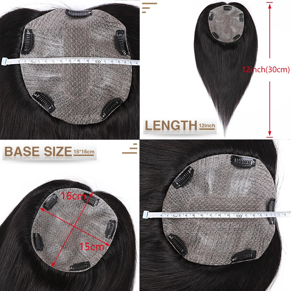 S-noilite 15x16cm Silk Top Hair Toppers Human Hair Silk Base Scalp Topper Wigs 5 Clips In Hair Extension Natutal Hair Piece