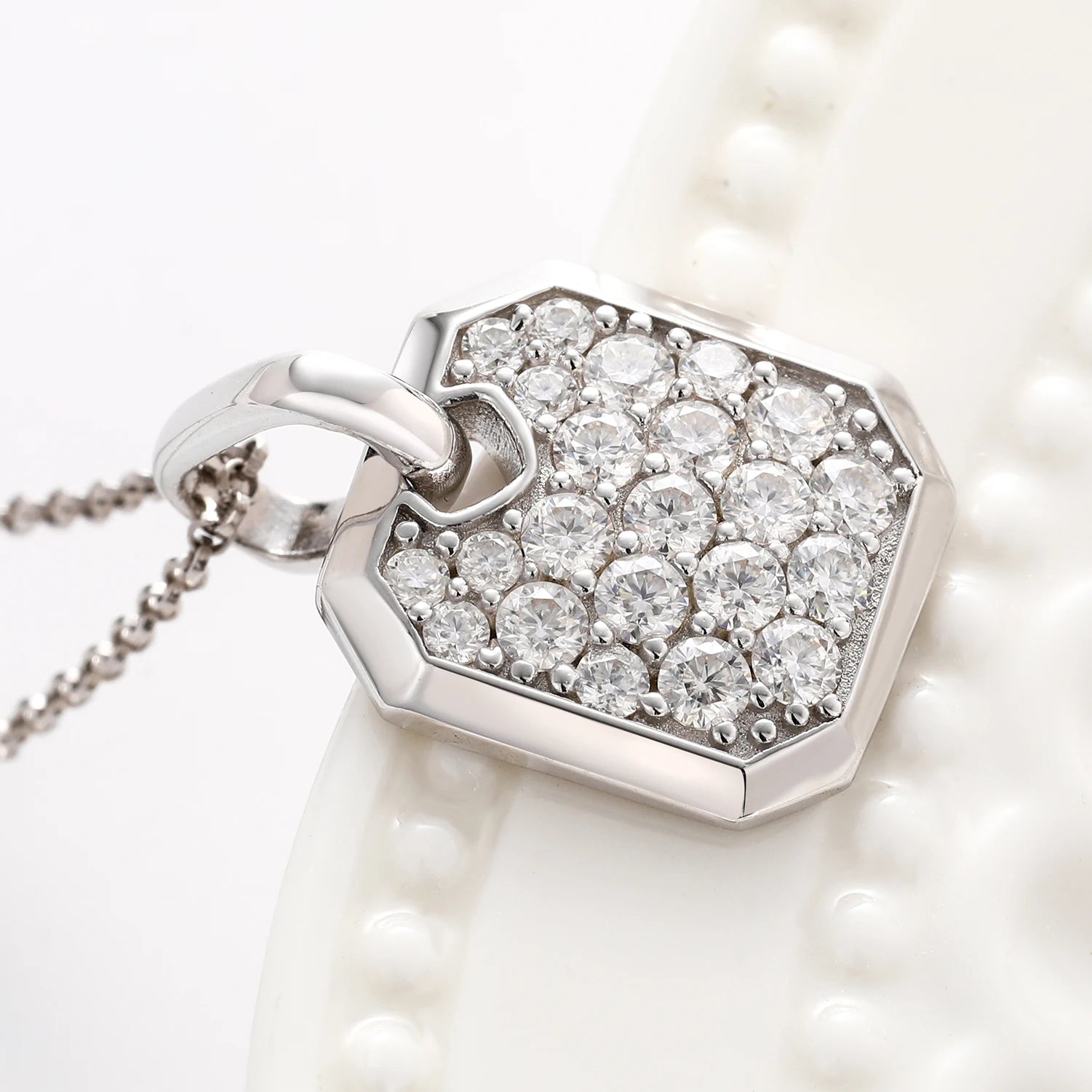 Streamline Tag With Pave Moissanite Diamonds Tag Pendant Real 925 Sterling Silver For Women Men Fine Jewelry Accessories Gift