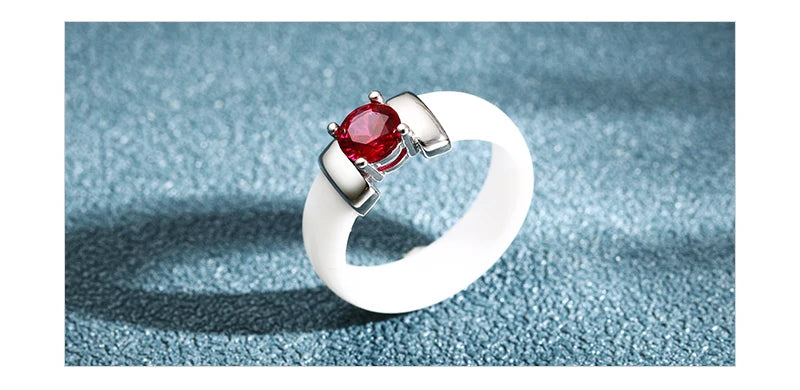 6mm White Black Ceramic Rings Plus Red Cubic Zirconia For Women Gold Color Stainless Steel Women Wedding Ring Engagement Jewelry